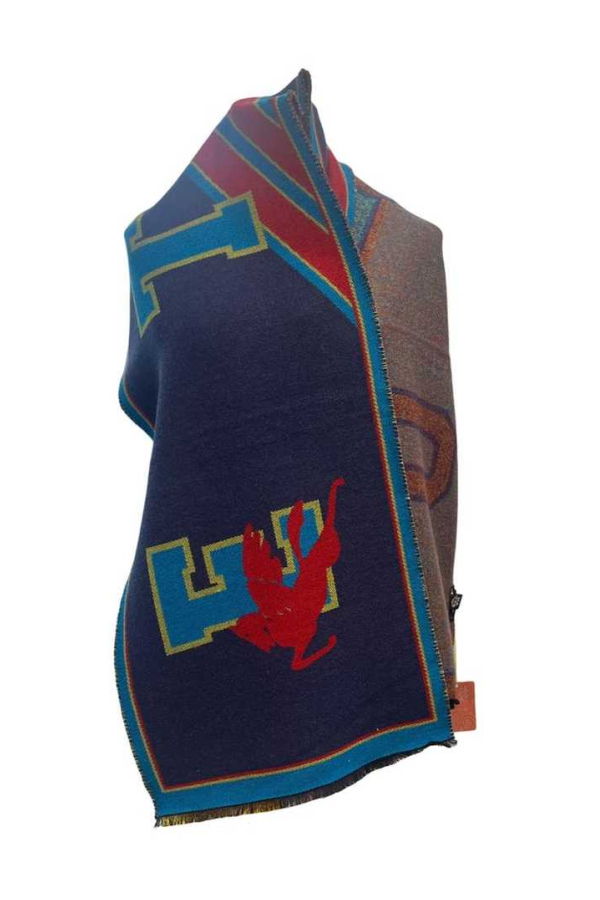 Etro Rectangle College Letter Wool Scarf - Blue