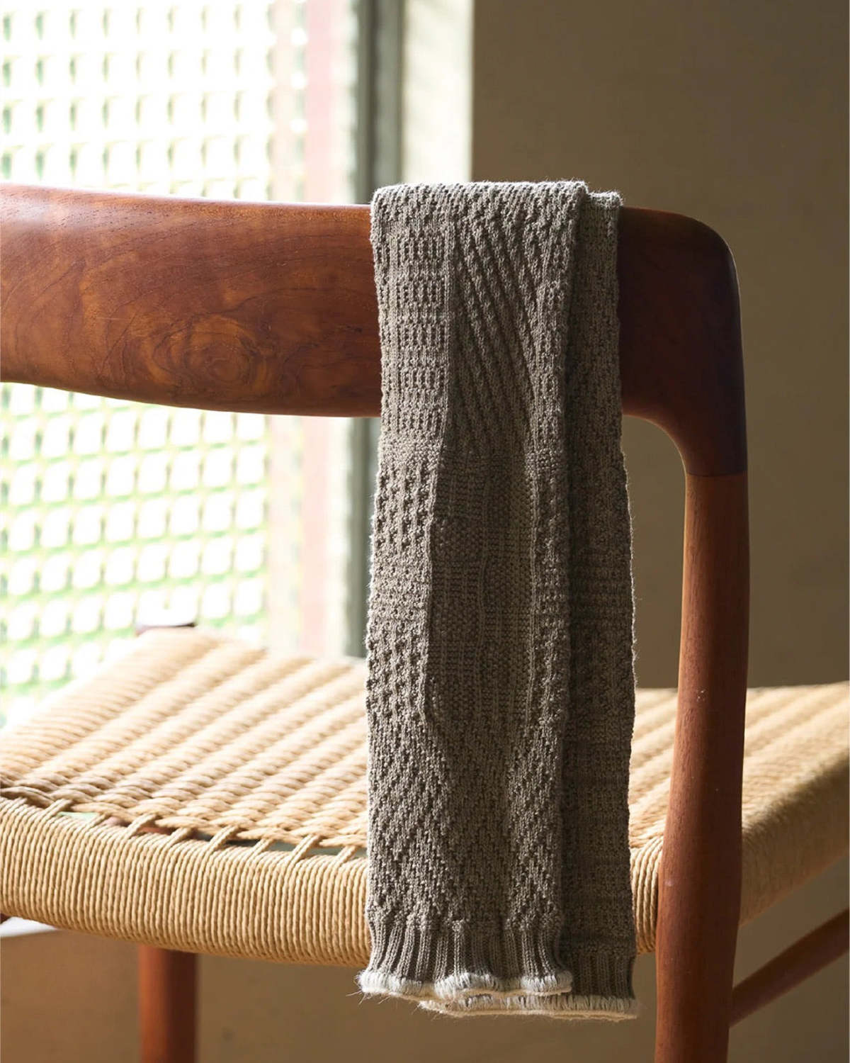 Yahae Organic Cotton Yak Knitting Patterns Stole Scarf - Green - Image 2 of 2