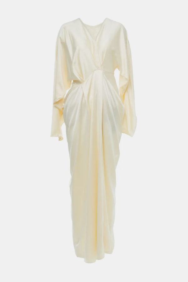 YANGKEHAN White Draped V-Neck Maxi Dress - White