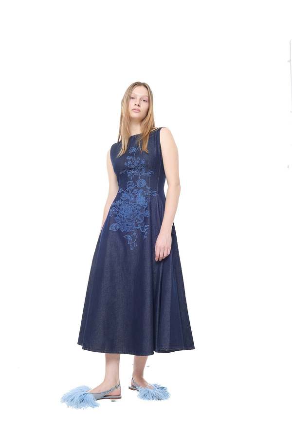 MARQUES ' ALMEIDA Flower Motif Denim Dress - Blue