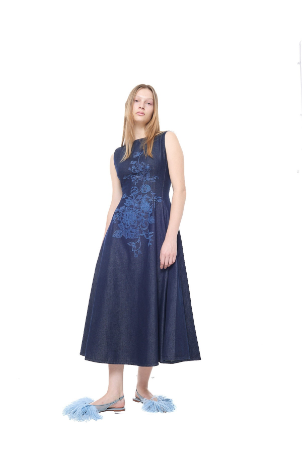 MARQUES ' ALMEIDA Flower Motif Denim Dress - Blue