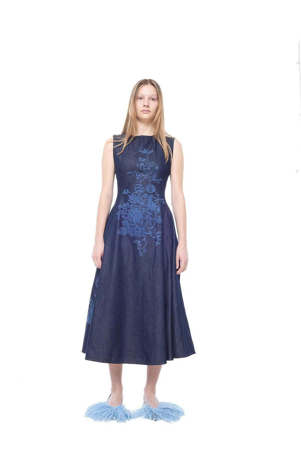 MARQUES ' ALMEIDA Flower Motif Denim Dress - Blue - Image 2 of 5