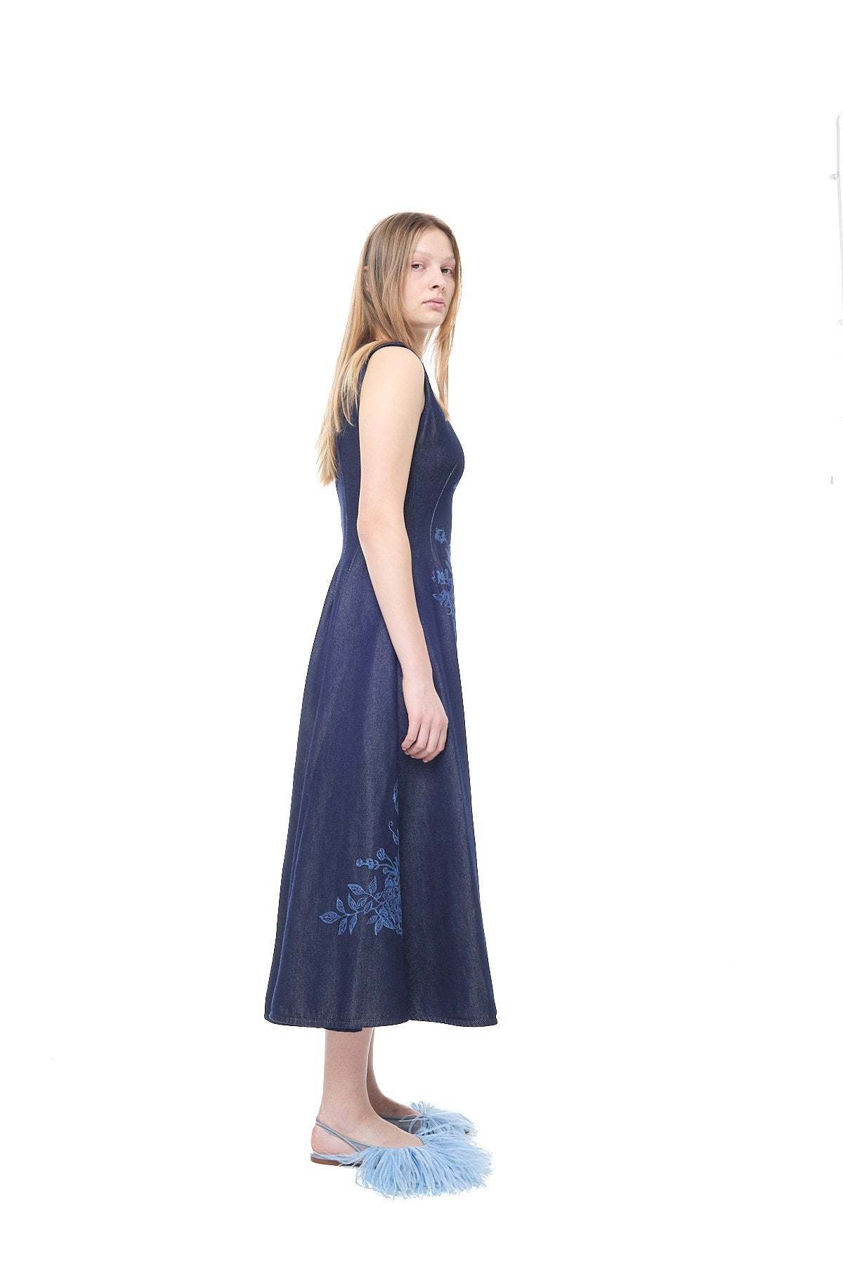 MARQUES ' ALMEIDA Flower Motif Denim Dress - Blue - Image 4 of 5