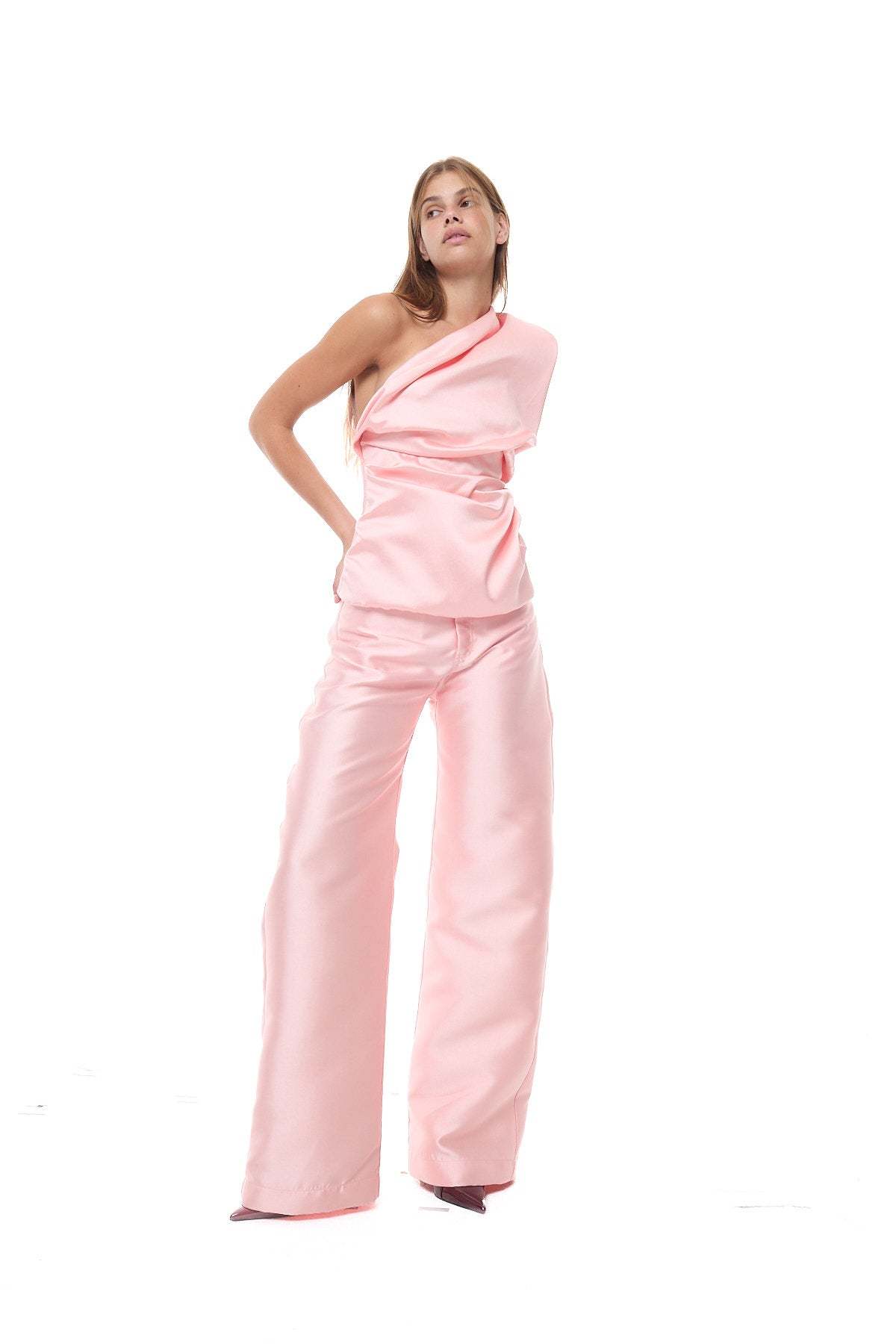 MARQUES ' ALMEIDA Heavy Satin Draped Top - Pink - Image 2 of 5