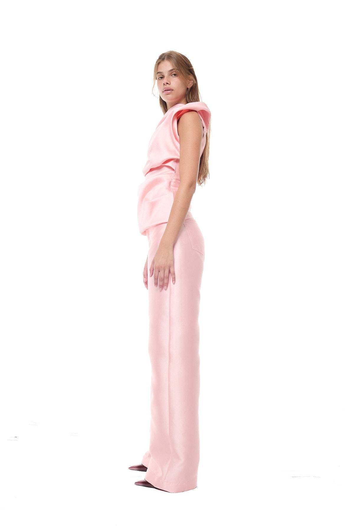 MARQUES ' ALMEIDA Heavy Satin Draped Top - Pink - Image 5 of 5