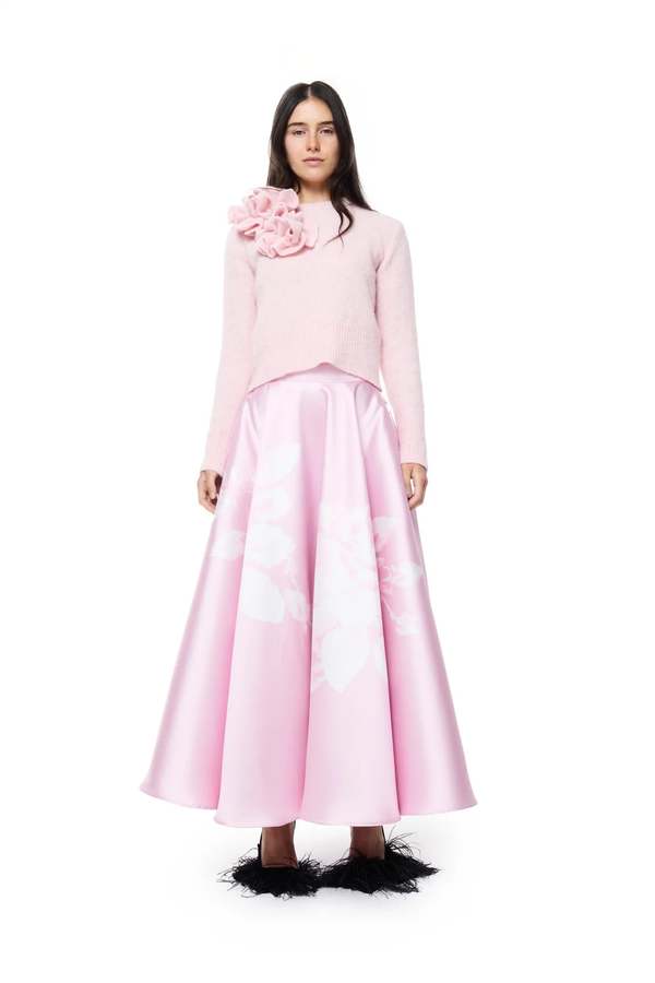 MARQUES ' ALMEIDA Printed Heavy Satin A-Line Midi Skirt - Pink