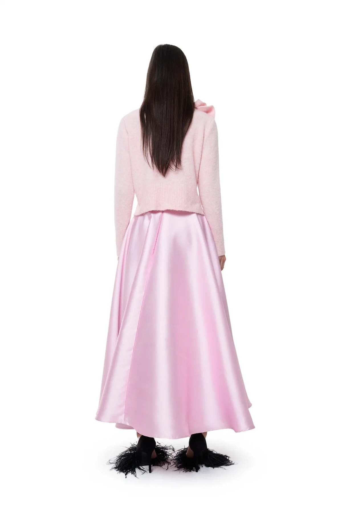 MARQUES ' ALMEIDA Printed Heavy Satin A-Line Midi Skirt - Pink - Image 3 of 3