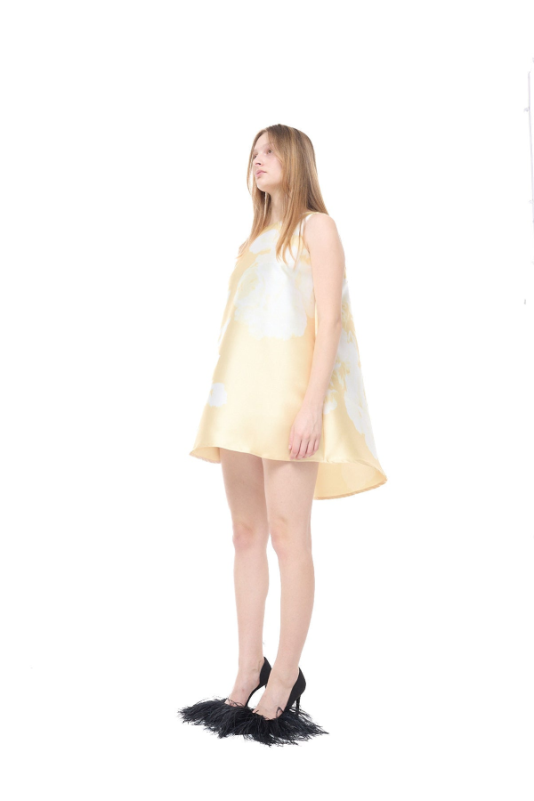 MARQUES ' ALMEIDA Printed Heavy Satin A-Line Flowers Dress - Yellow