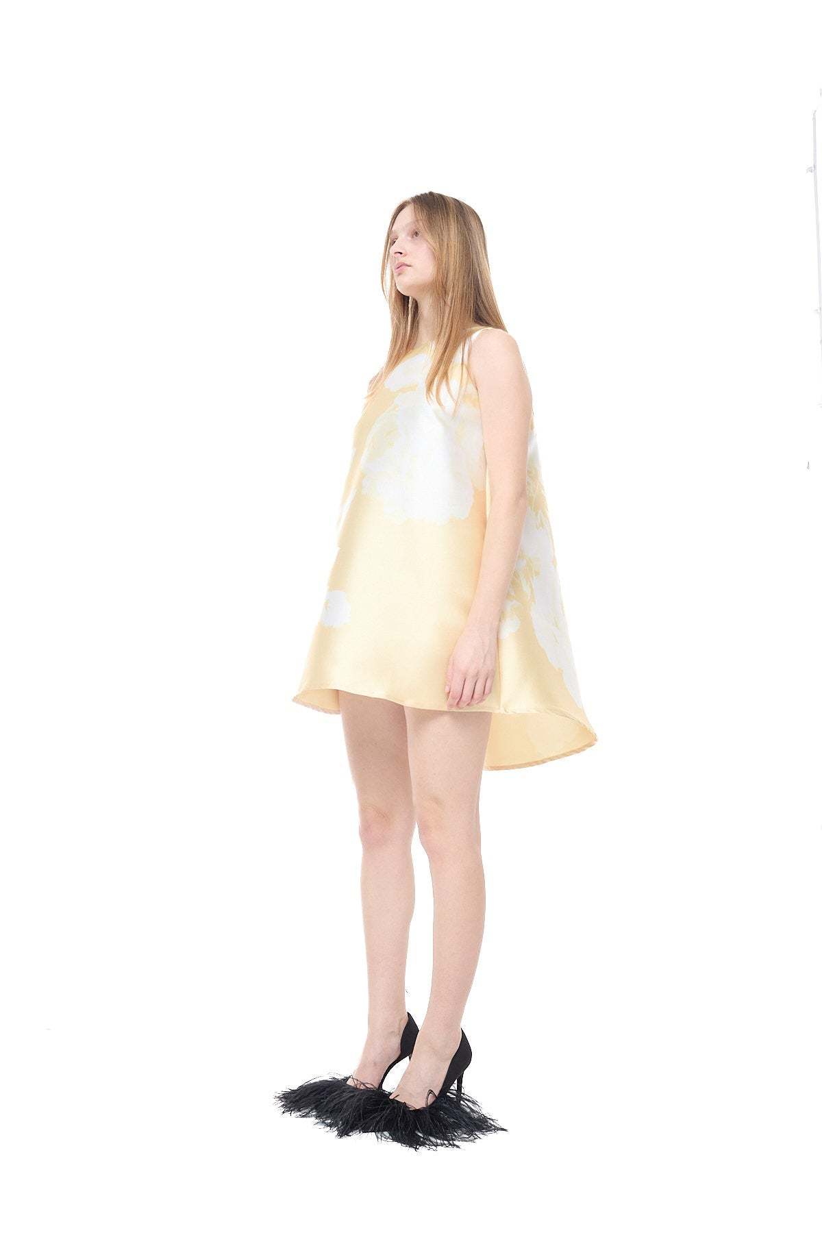MARQUES ' ALMEIDA Printed Heavy Satin A-Line Flowers Dress - Yellow - Image 2 of 6