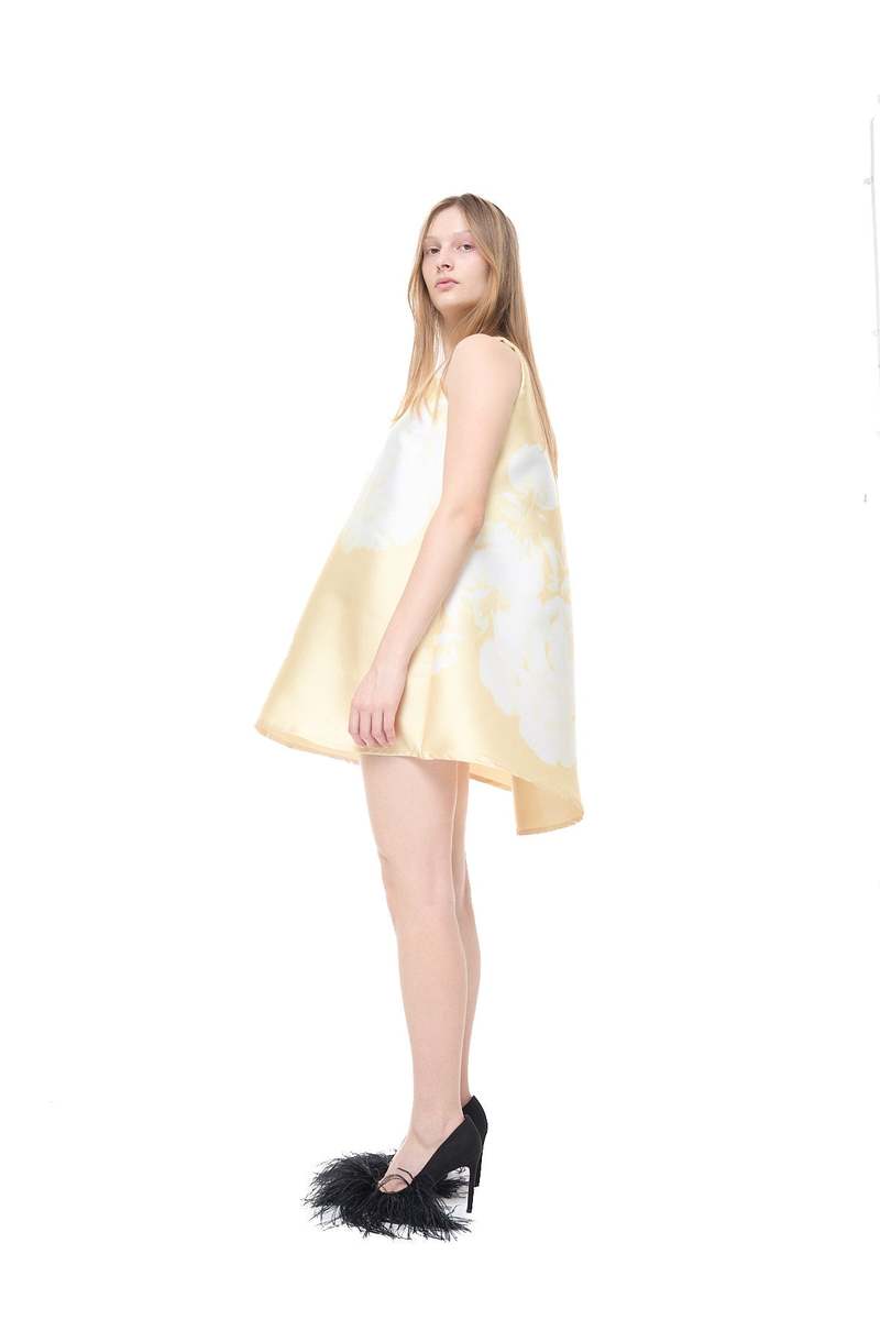 MARQUES ' ALMEIDA Printed Heavy Satin A-Line Flowers Dress - Yellow