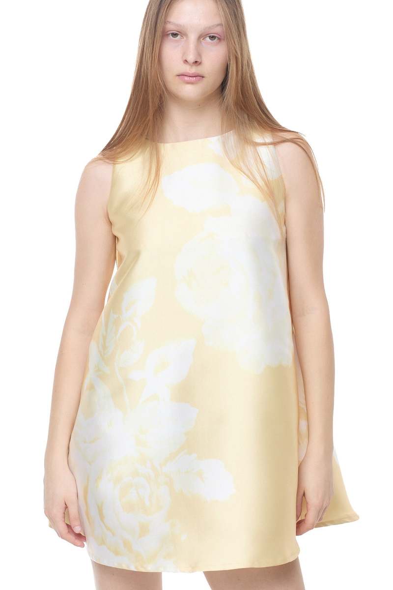 MARQUES ' ALMEIDA Printed Heavy Satin A-Line Flowers Dress - Yellow