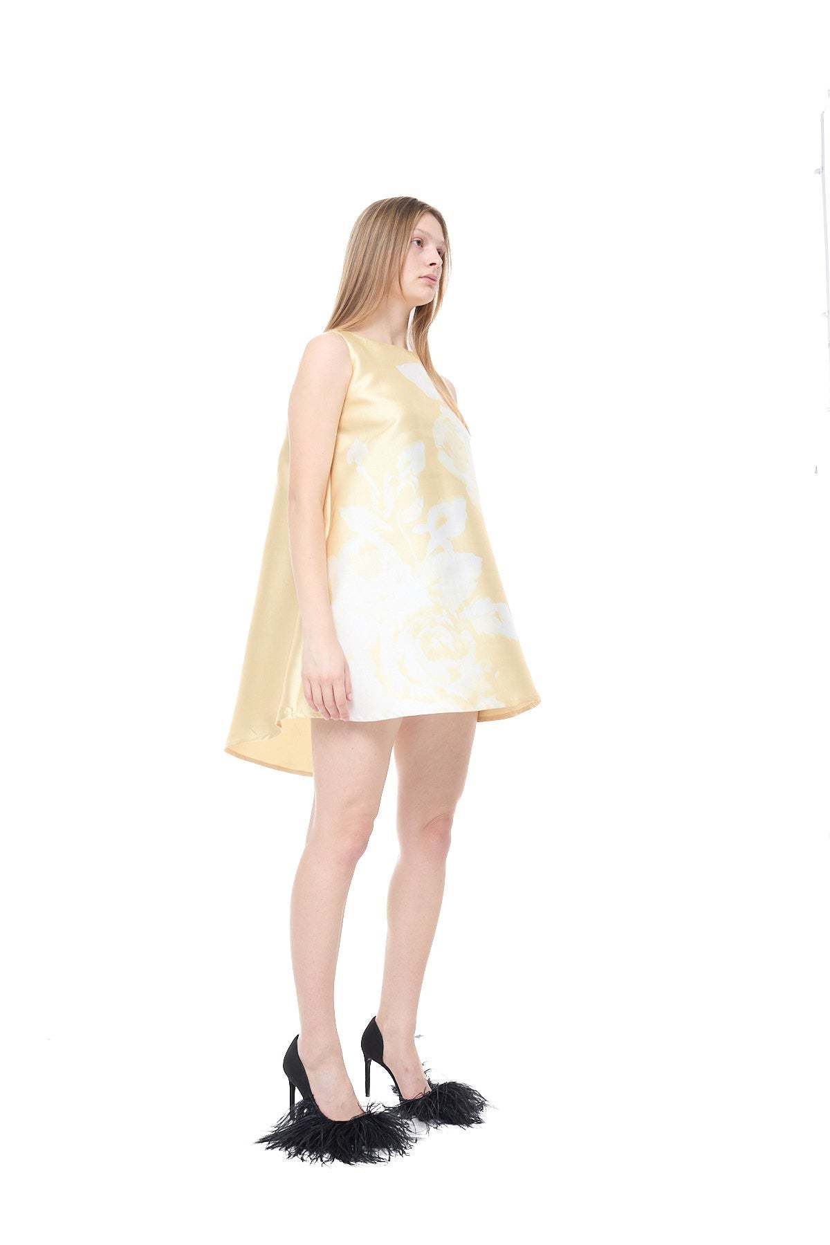 MARQUES ' ALMEIDA Printed Heavy Satin A-Line Flowers Dress - Yellow - Image 6 of 6