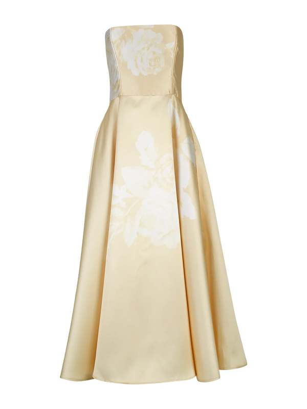 MARQUES ' ALMEIDA Printed Heavy Satin Strapless Midi Dress - Yellow