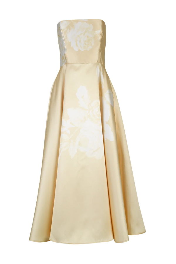 MARQUES ' ALMEIDA Printed Heavy Satin Strapless Midi Dress - Yellow