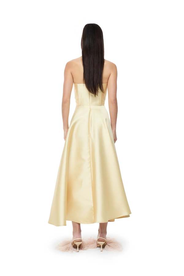 MARQUES ' ALMEIDA Printed Heavy Satin Strapless Midi Dress - Yellow