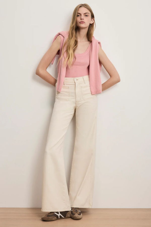 Veronica Beard Kasey Patch-Pocket Wide-Leg Jeans - Ecru