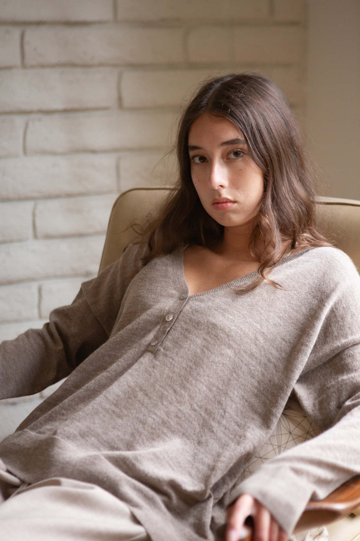 Erica Tanov Alpaca V Neck Henley - Image 1 of 10