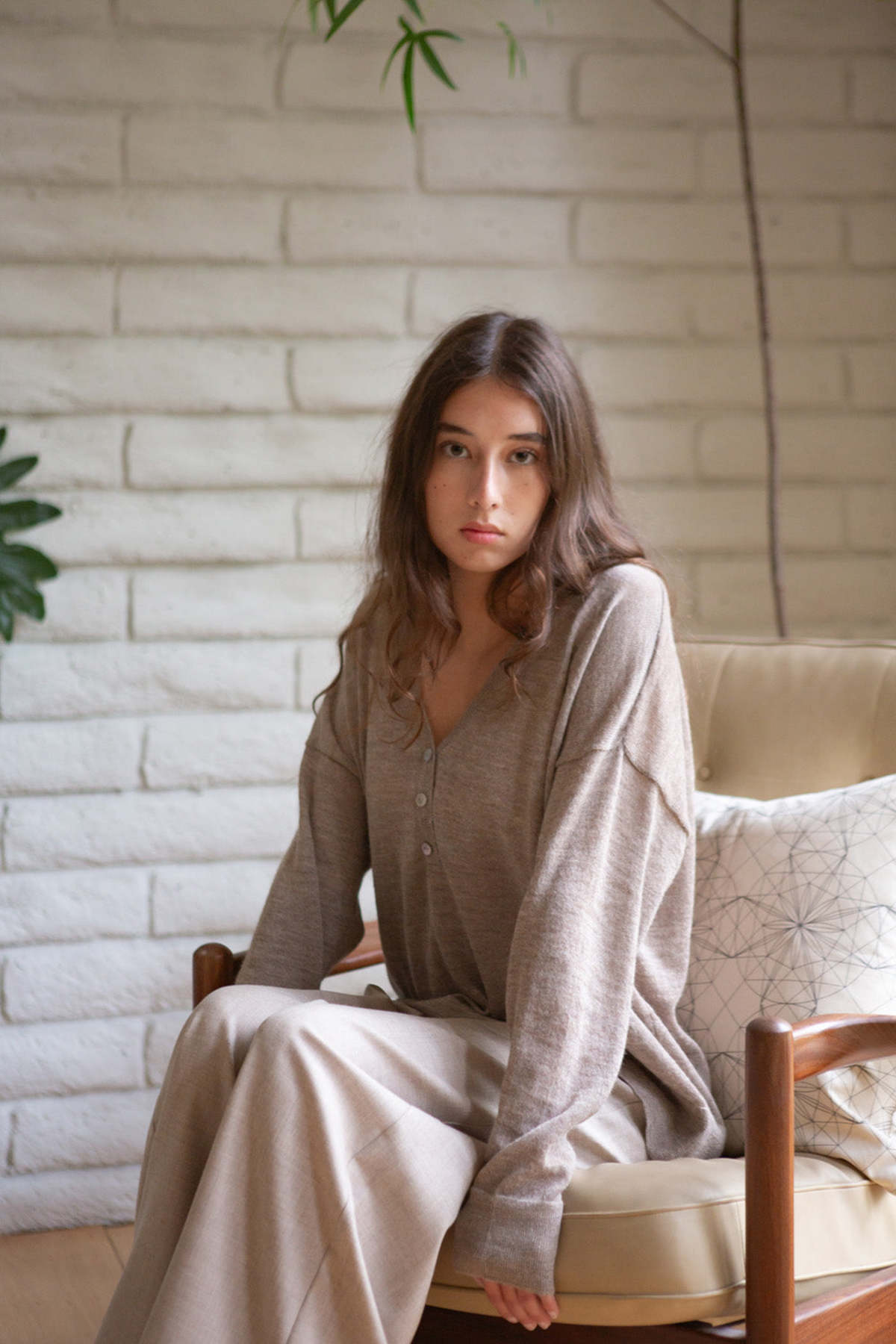 Erica Tanov Alpaca V Neck Henley - Image 3 of 10