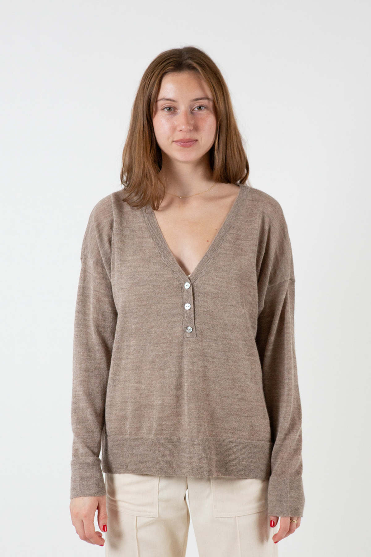 Erica Tanov Alpaca V Neck Henley - Image 7 of 10