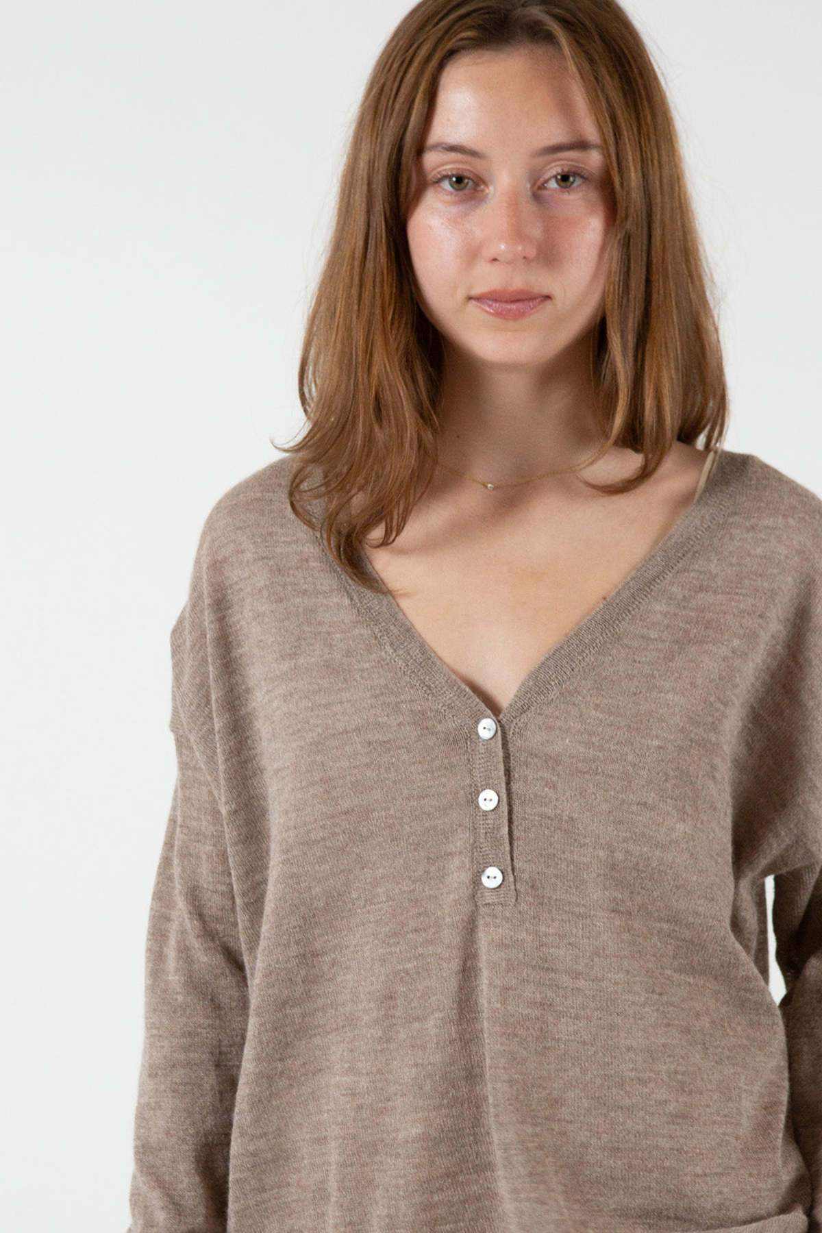 Erica Tanov Alpaca V Neck Henley - Image 10 of 10