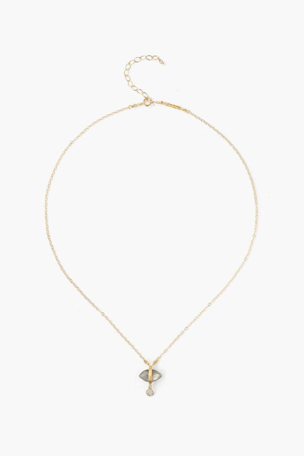 Chan Luu Labradorite Evil Eye and Sliced Diamond Charm Necklace