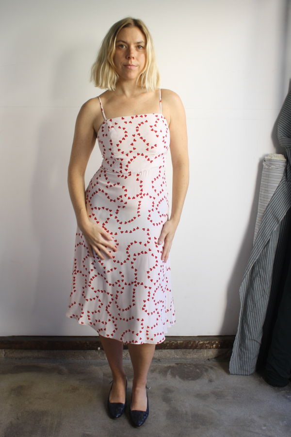 HVN Heart Print Silk Slipdress Dress