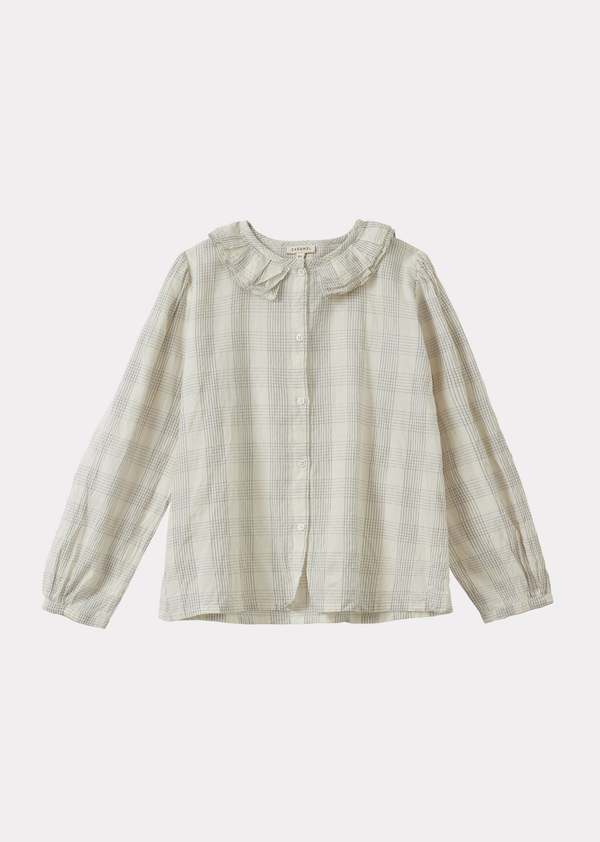 Caramel Phoebe Children's Hand-Loomed Cotton Blouse - White/Black Check