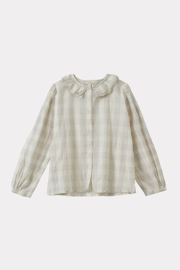 Caramel Phoebe Children's Hand-Loomed Cotton Blouse - White/Black Check