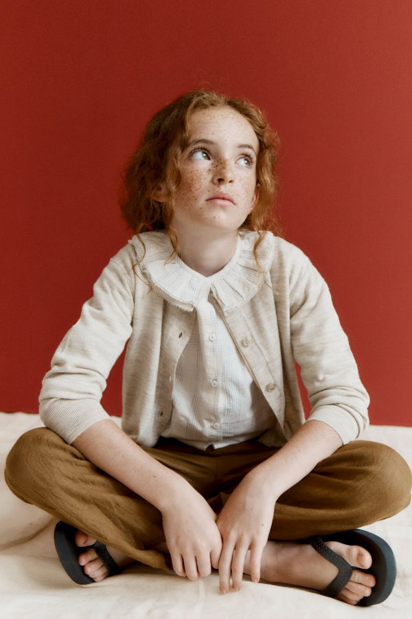 Caramel Phoebe Children's Hand-Loomed Cotton Blouse - White/Black Check