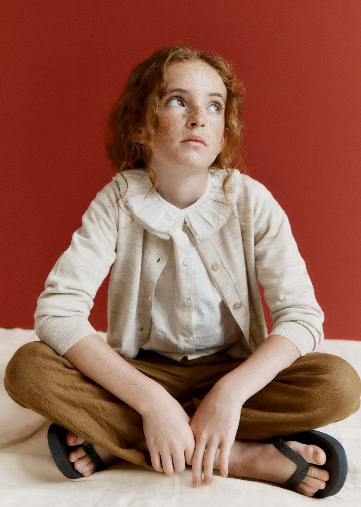 Caramel Phoebe Children's Hand-Loomed Cotton Blouse - White/Black Check - Image 2 of 7