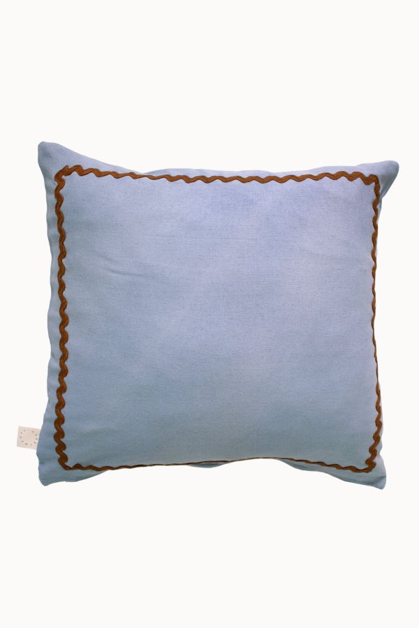 APARTMENT F Blue Linen Pillow with Ric-Rac Trim