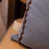 APARTMENT F Blue Linen Pillow with Ric-Rac Trim - Thumbnail 3