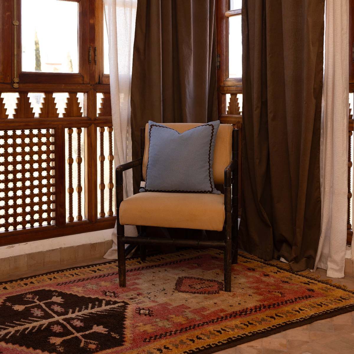 APARTMENT F Blue Linen Pillow with Ric-Rac Trim - Image 9 of 9