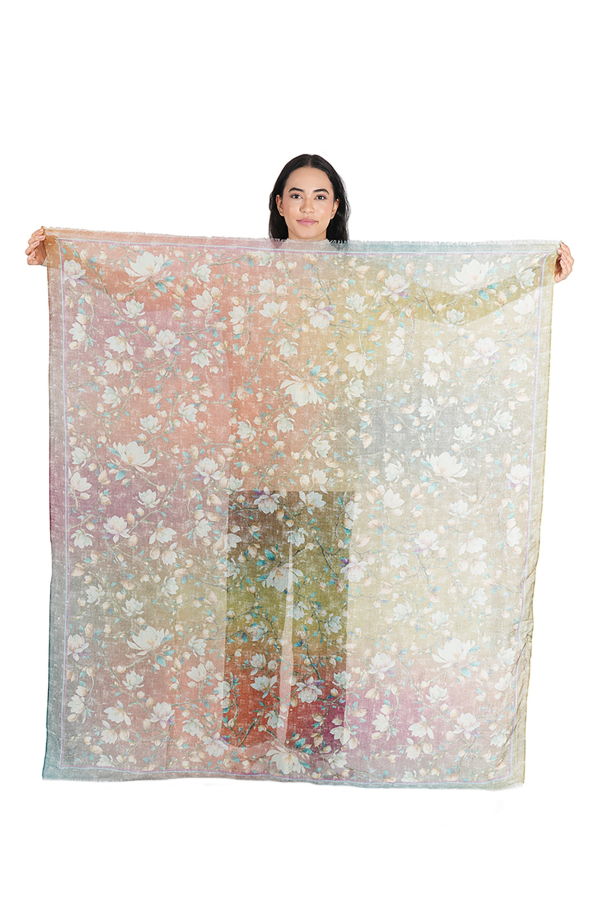 Vismaya Magnolia Blossom Gradient Square Wrap - Chestnut Brown