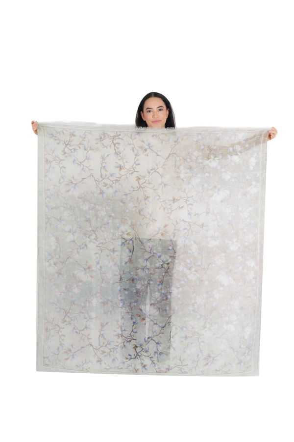 Vismaya Magnolia Blossom Gradient Square Scarf - Mint Grey