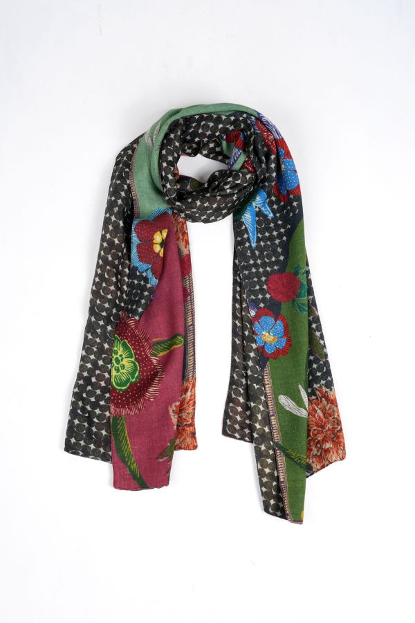Vismaya Reversible Garden Patchwork Scarf - Rustic Indigo