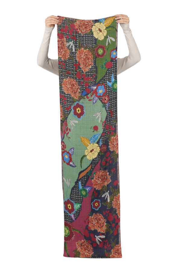 Vismaya Reversible Garden Patchwork Scarf - Rustic Indigo