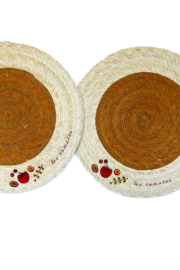 Makaua Les Tomates Palm Double Sided Embroidered Placemats, Set of 2