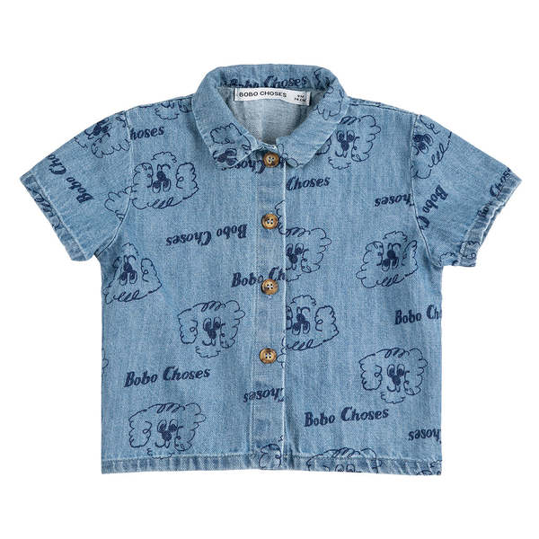 KIDS Bobo Choses Baby Denim Shirt All Over Pickles The Dog Print Shirt - Blue