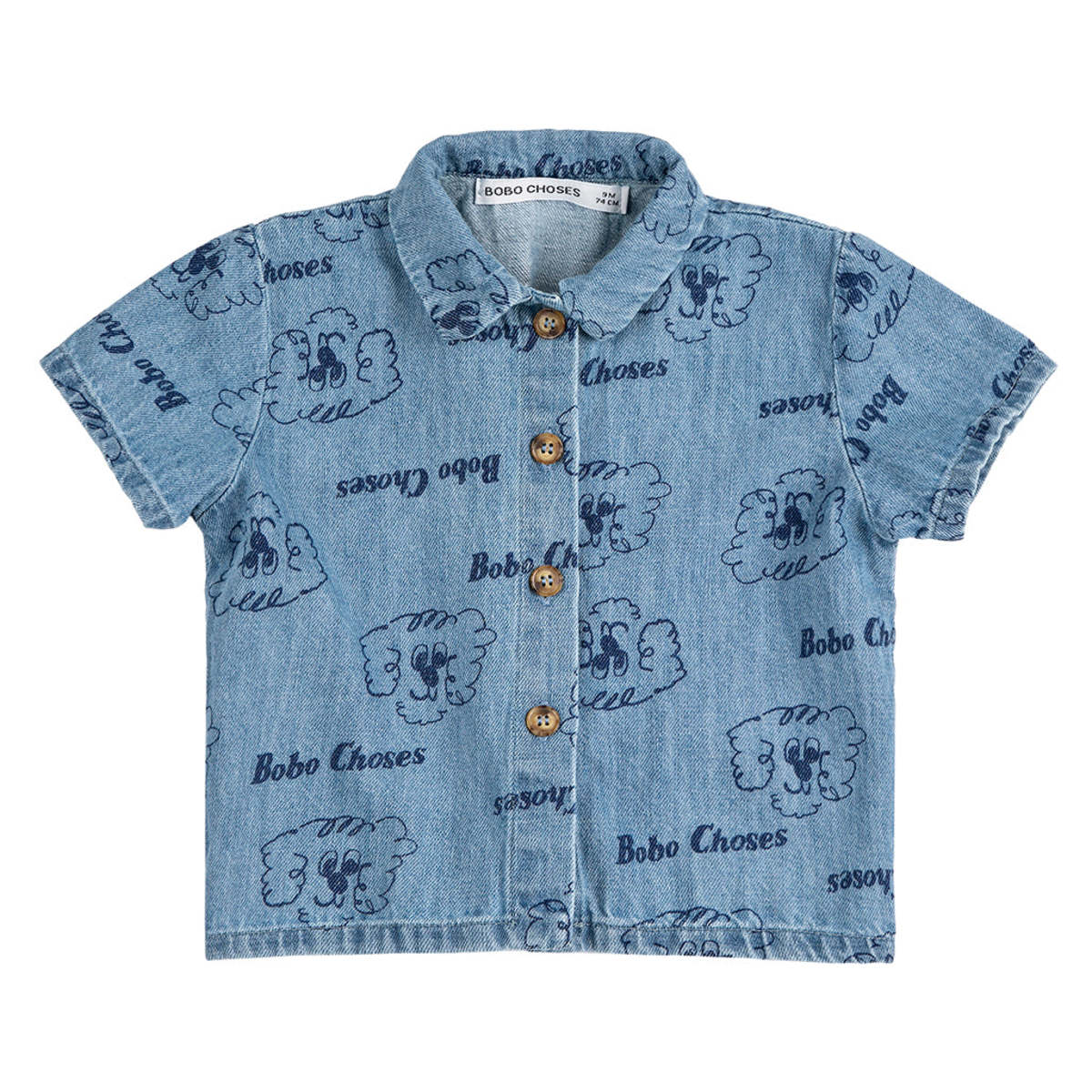 KIDS Bobo Choses Baby Denim Shirt All Over Pickles The Dog Print Shirt - Blue - Image 1 of 4