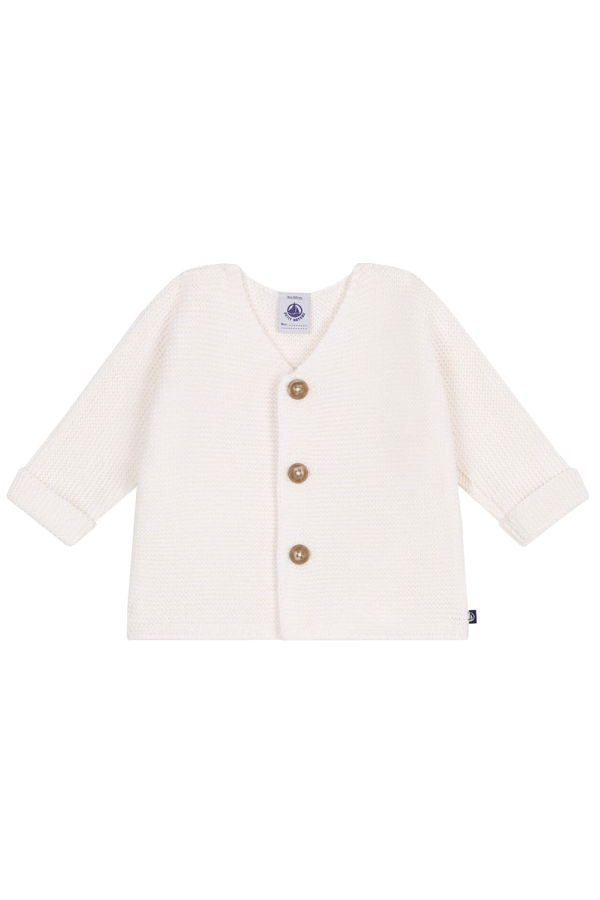 KIDS Petit Bateau Baby Garter Stitch Cardigan - White