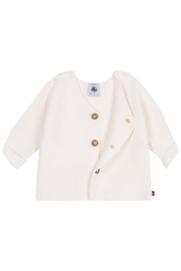 KIDS Petit Bateau Baby Garter Stitch Cardigan - White