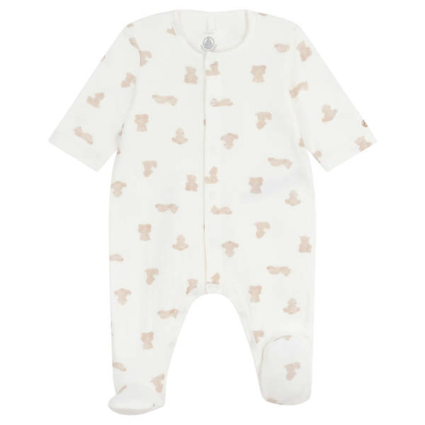 KIDS Petit Bateau Baby Pyjamas Marshmallow Brown Bear Print Sleepwear - White KIDS Petit Bateau Baby Pyjamas Marshmallow Brown Bear Print Sleepwear - White