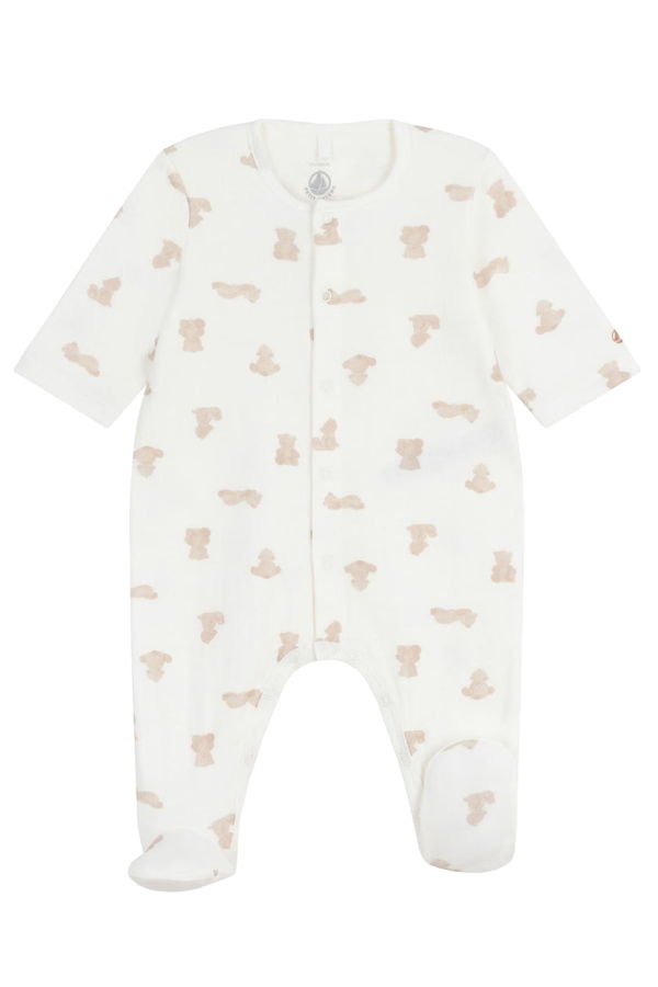 KIDS Petit Bateau Baby Pyjamas Marshmallow Brown Bear Print Sleepwear - White
