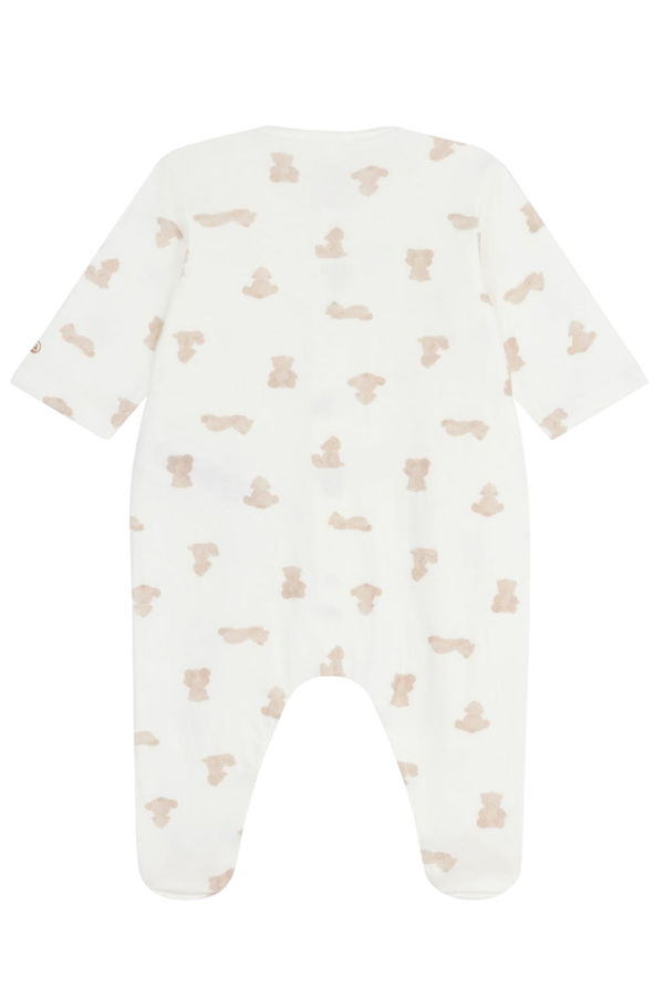 KIDS Petit Bateau Baby Pyjamas Marshmallow Brown Bear Print Sleepwear - White