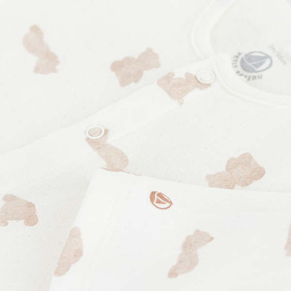 KIDS Petit Bateau Baby Pyjamas Marshmallow Brown Bear Print Sleepwear - White