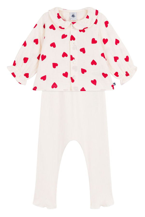 KIDS Petit Bateau Two Piece Heart Print Set - Cream
