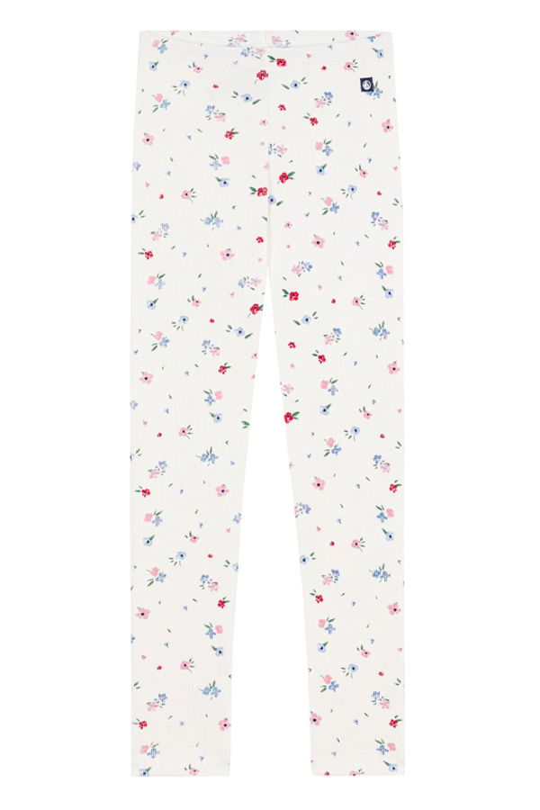 KIDS Petit Bateau Marshmallow White Floral Print Leggings - White