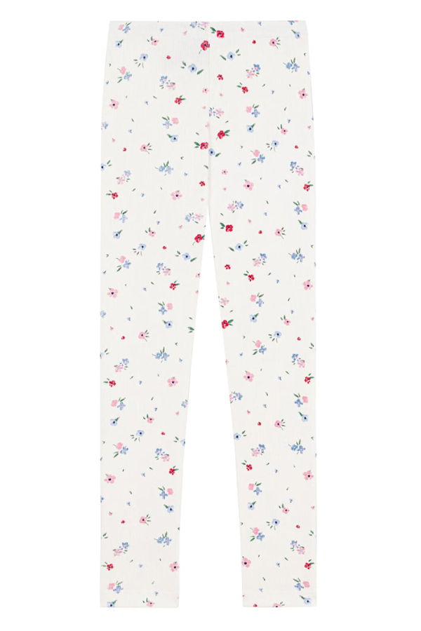 KIDS Petit Bateau Marshmallow White Floral Print Leggings - White