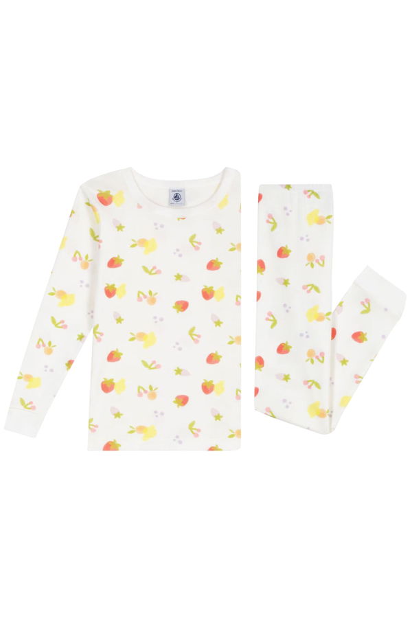 KIDS Petit Bateau Marshmallow Fruit Print Pyjamas - White